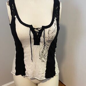 Harley Davidson Black and White Lace-Up Tank Top
